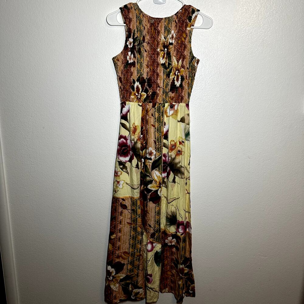 Boston Proper Maxi Dress Sundress Mixed Media Floral Print Smocked Brown XS - Picture 6 of 6